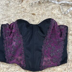 Savage X Fenty Strapless Black Bustier with Purple Lace Insets